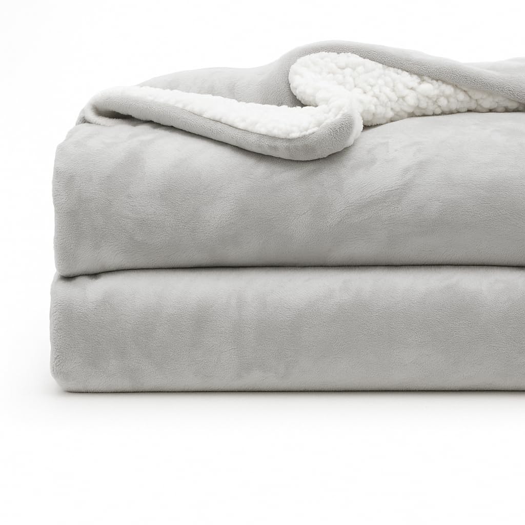 CHANDRAVATI Premium Polyester Micromink Summer Ac/Mild Winter/Heavy Winter Sherpa Blanket Super Soft Flannel Solid/Plain || 200 TC || (Light Grey, Single) Kafalo