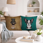 STITCHNEST Set of 2 Jute Cushion Covers – 16x16 Inches – Cute Puppy & French Bulldog Prints – Designer Decorative Pillow Covers for Sofa, Living Room & Bedroom | Perfect for Home Decor