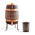 Indian Art Villa Copper Water Carafes with Embossed & Black Printed Design – 5 Liter Water Carafes with Stand, Tap & Glass (275 ML), Ayurvedic Drinkware for Home, Office, Gifting & Daily Hydration