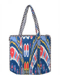 Premium Cotton Quilted Tote Bag for Women - Handcrafted Bag with Zipper, Large Capacity Multicolor Handbag (Available in Multiple Prints) (Indigo, Mustard, Blue and Crimson)