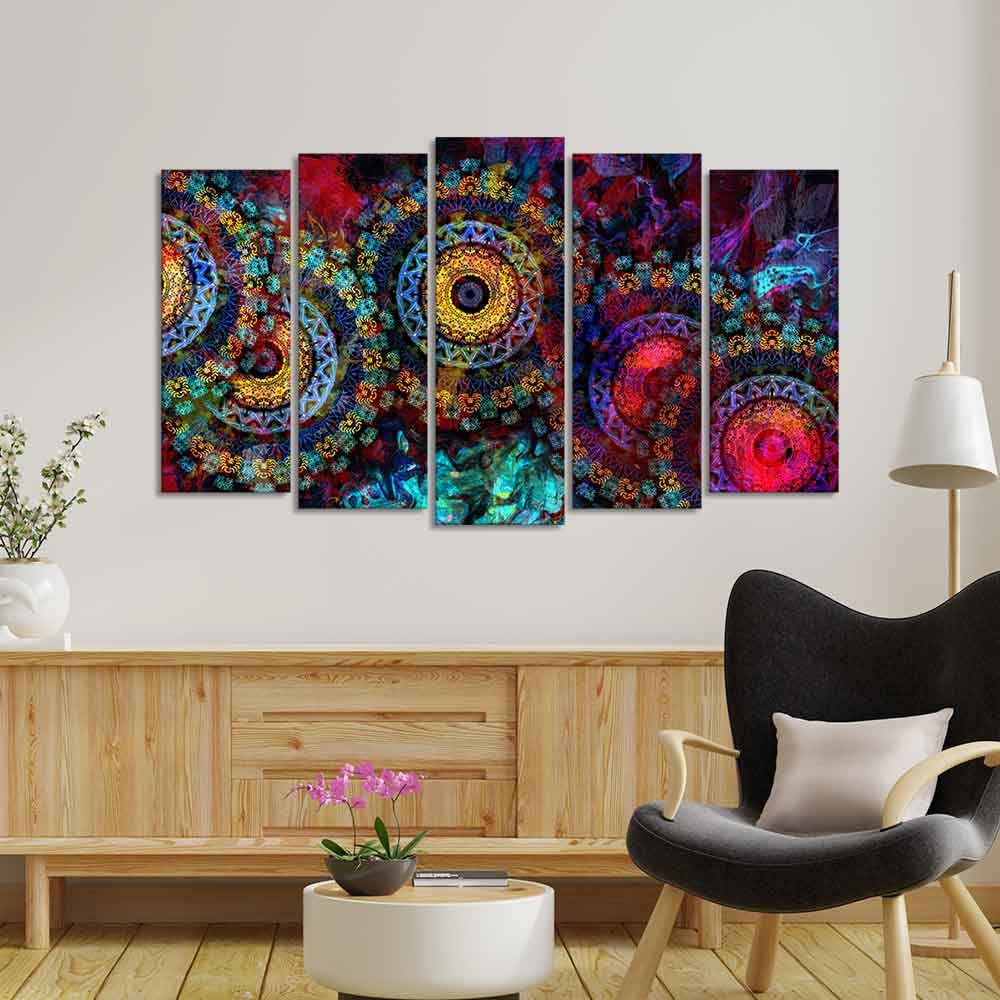 VIBECRAFTS Mandala Art Dark Eyes Canvas Wall Painting of Five Pieces For Home|Office|Living Room|Gift (PTVC5Pcs2_6614N)