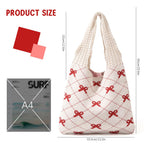 PALAY Tote Bag for Woman Crochet Knitted Red Bow Women Handbags