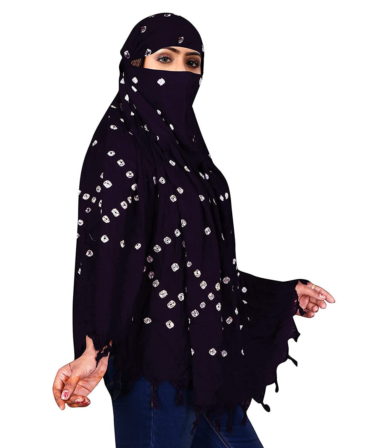 HETVIN Cotton Long Scarf Cum Mask Scarves Usable for Vehicle Driver | White Printed Design Fabric | Universal Size | Soft & Breathable Sun Protection | For Girl & Women (Purple)