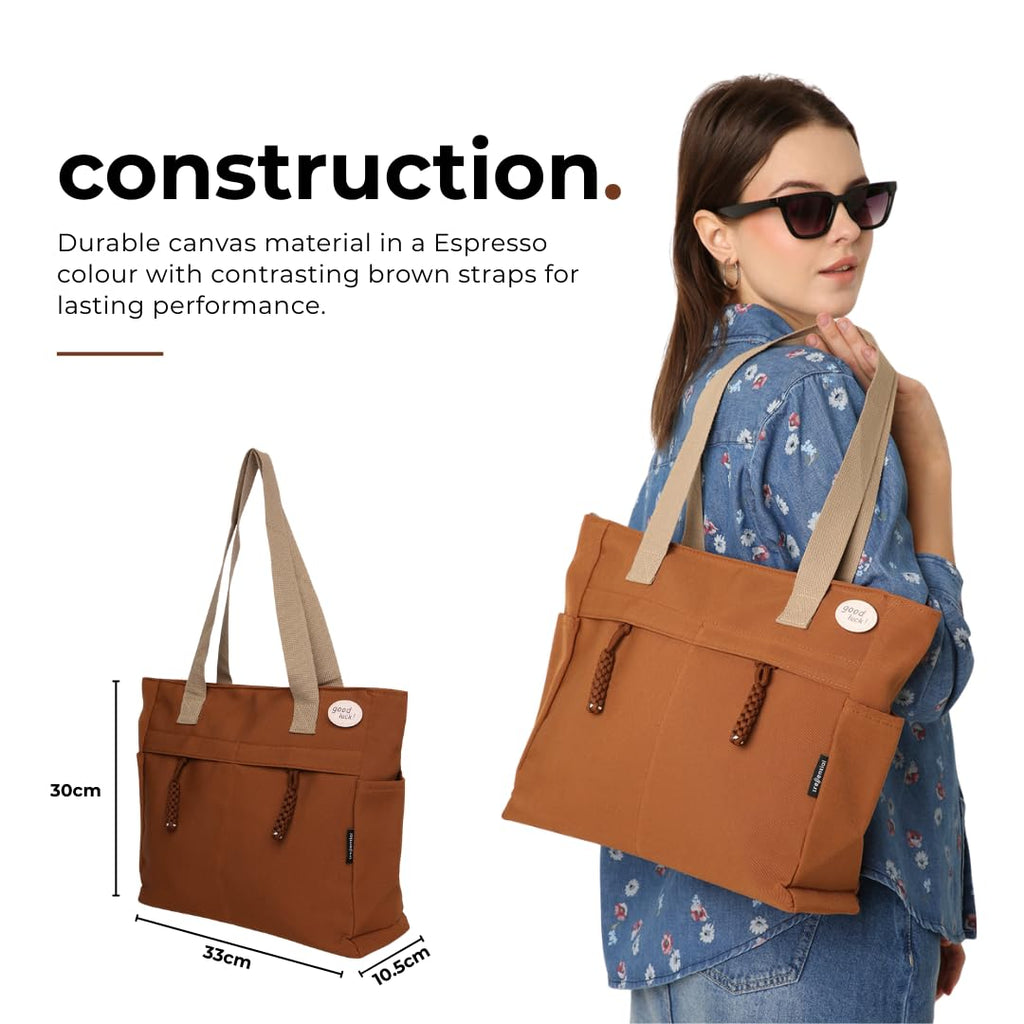 Tressential Canvas Tote Bag, HandBag for Women, Multi-Pocket Design, Casual Style for Office & College (Espresso)