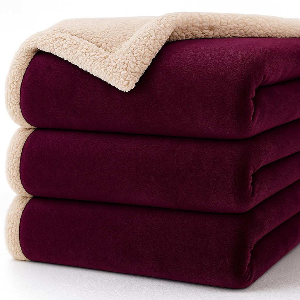 BSB HOME Ultra-Soft Flannel Sherpa Blanket for Double Bed | 500 GSM | Premium Warm & Cozy Winter Blanket | Reversible Dual-Layer Flannel and Sherpa – Maroon & Beige Weight - 3.2 KG Kafalo