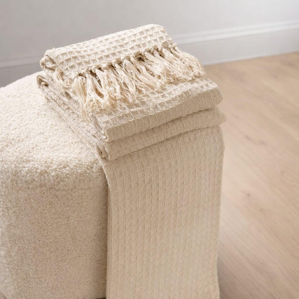 Tarantaran Waffle Weave Cotton Throw Blanket – Lightweight, Breathable & Cozy for Sofa or Bed (100% Cotton)(50X60 Inches) (Off White) Kafalo