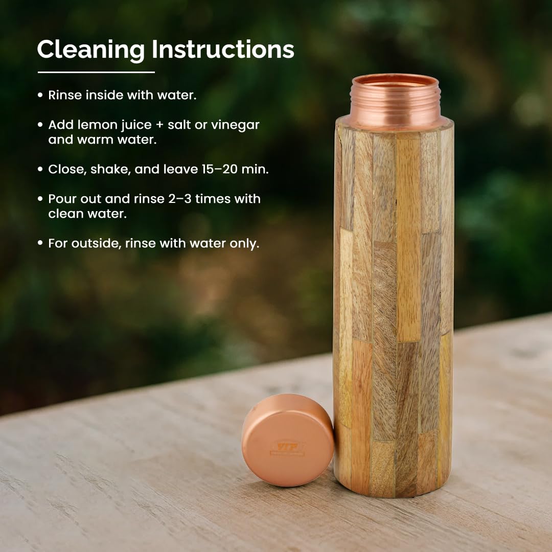 Vip luxe Wooden Copper Bottle, Daily Use, Single Printed Design, 950 ML, Copper, Water Bottle, Brown, Lightweight Portable, Adult, 20 x 10 cm, Hand Wash Only, Wooden Copper Bottle 950ml