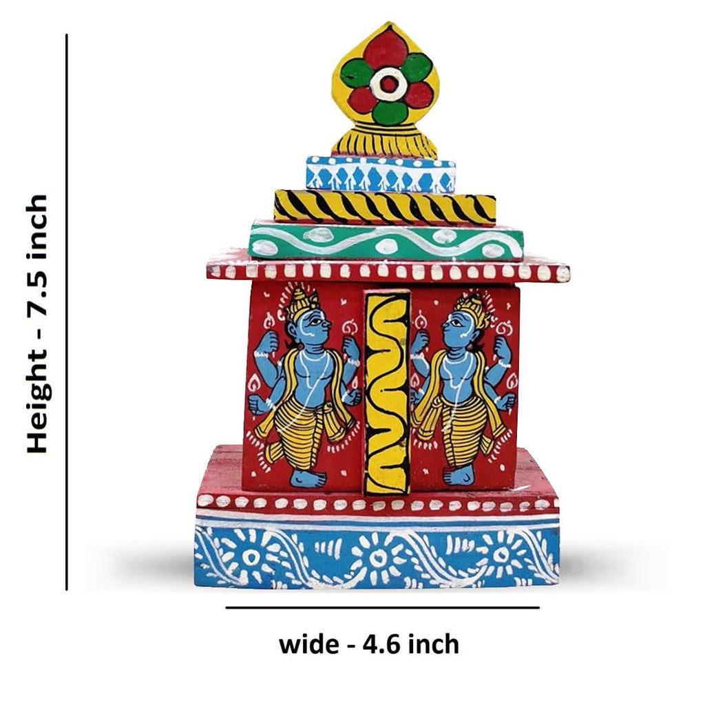 Neal Exclusive Wooden Jagannath Temple a Product of Odisha Handicraft for Puja Home Décor and Gift Wide 2.5 x Height 4 inch Multicolour