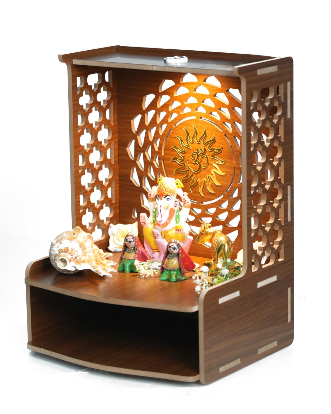 PIXELCRAFTS Folding Wooden wall Mounted Temple/mandir for Home and Office(Size – H 15.5X L 11.5 x W 10.5 inch) (Brown 1)
