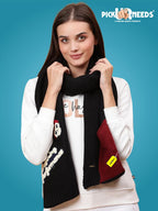 Pick Ur Needs Women Winter Woolen Muffler with Trendy Patch Design Soft Warm Knitted Scarf for Girls & Ladies Stylish Casual Mufflers (Black)