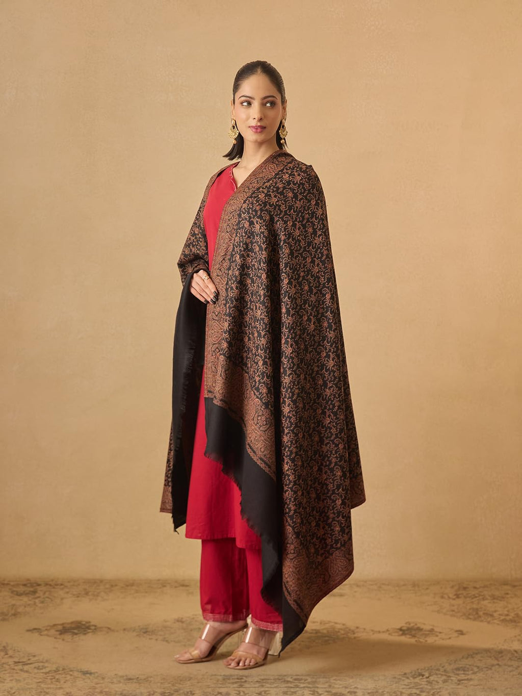 Pashmoda Women Meher Jaal Kashmiri Jamawar Woven Design Shawl (Size: 40x80in, 101x203cm) SECS54