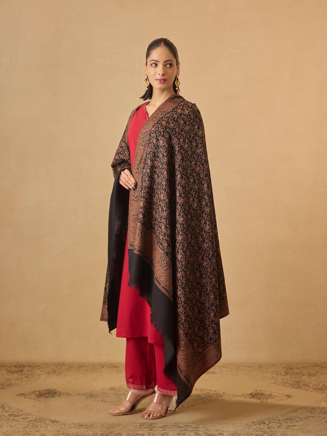 Pashmoda Women Meher Jaal Kashmiri Jamawar Woven Design Shawl (Size: 40x80in, 101x203cm) SECS54