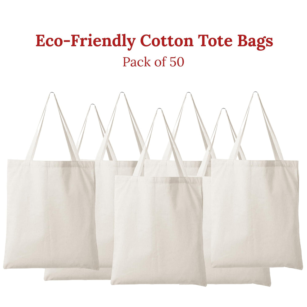 IVILLAGE Durable & Reusable Tote Bags 100% Cotton Shopping Bag - Multipurpose Designer Bag Compact, Lightweight & Eco-Friendly Sturdy Bag - 7 kg Capacity (Pack of 50)