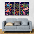 VIBECRAFTS Premium Canvas Folk Art Painting of Animals in Dark Forest Set of Five For Home|Office|Living Room|Gift (PTVC5Pcs4_8639)