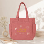 TSANTA Cotton Canvas Tote Bag for College, Office or Travel with Zipper Closure, Laptop Compartment (Little Life Pink)
