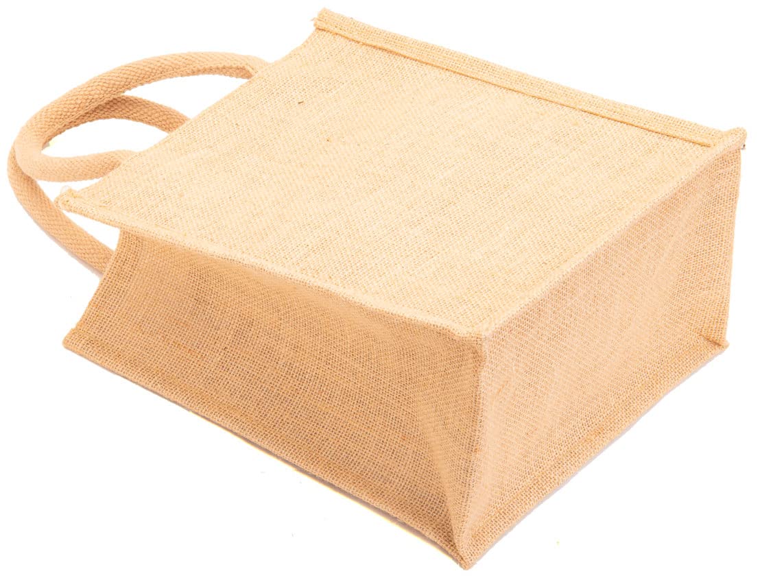 H&B Jute Lunch Tote Bag - Lunch Bag, Men's & Women's Classic Tote, Girls' Jute Handbag - Zip, Bottle Holder - Natural, Beige