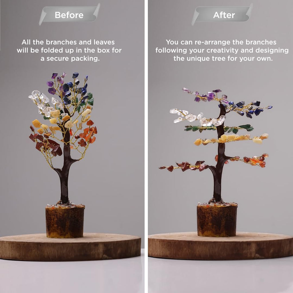 Shubhanjali 7 Chakra Tree 100 Beads M-Seal for Home Decoration | Crystal Tree for Positivity Goodluck | Gemstones | Feng Shui Stone Tree for Living Room, Office Desk & Hall Decor | Gift