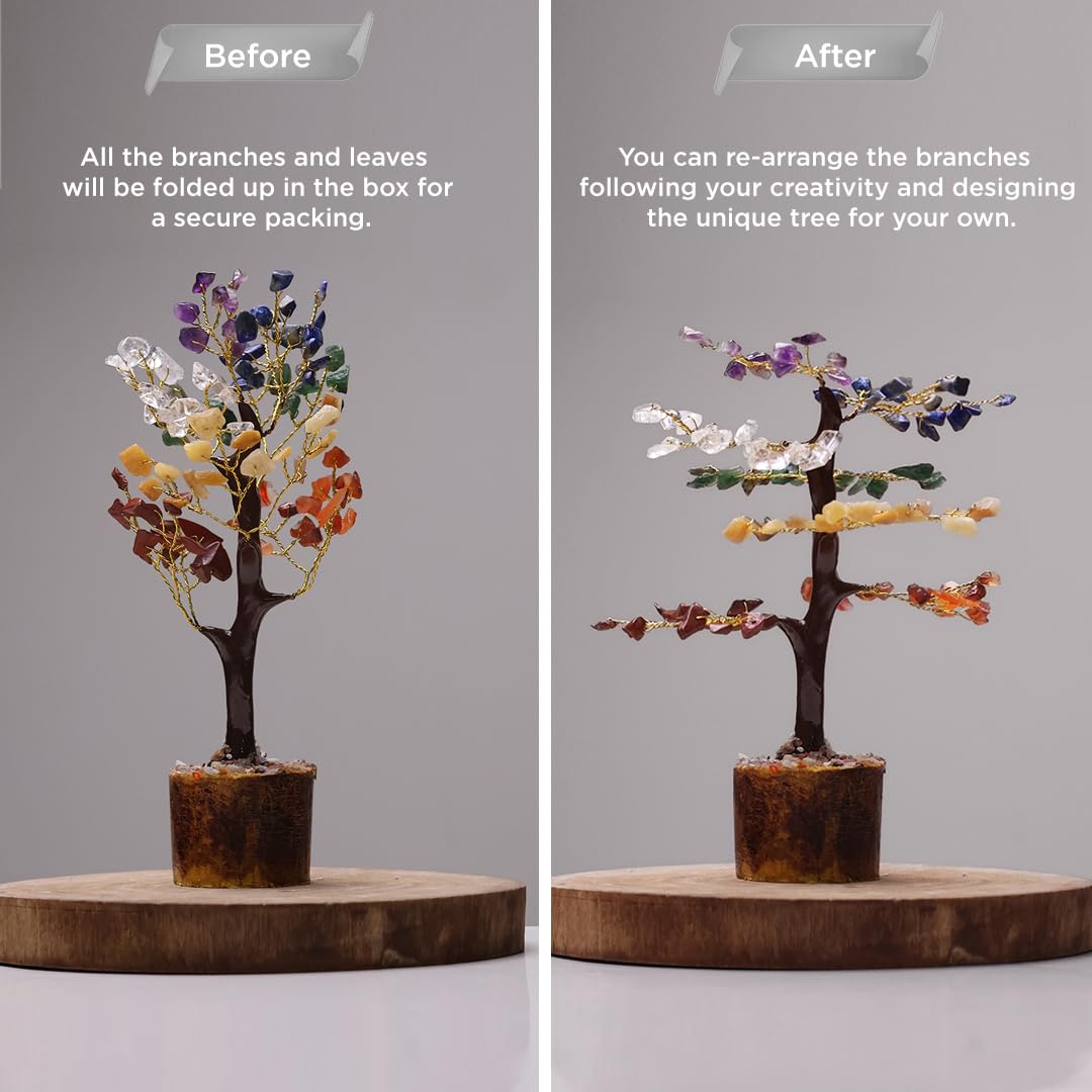 Shubhanjali 7 Chakra Tree 100 Beads M-Seal for Home Decoration | Crystal Tree for Positivity Goodluck | Gemstones | Feng Shui Stone Tree for Living Room, Office Desk & Hall Decor | Gift