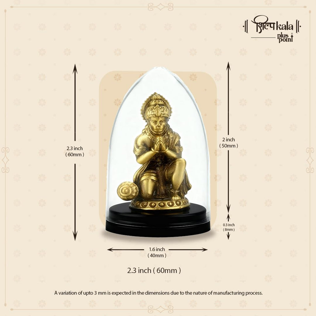 Shilpkala 2.3 Inch Brass Ultra Fine Hanuman Ji Brass Idol in Pranam Mudra for Car Dashboard & Devotional Gift (Coffee Antique)
