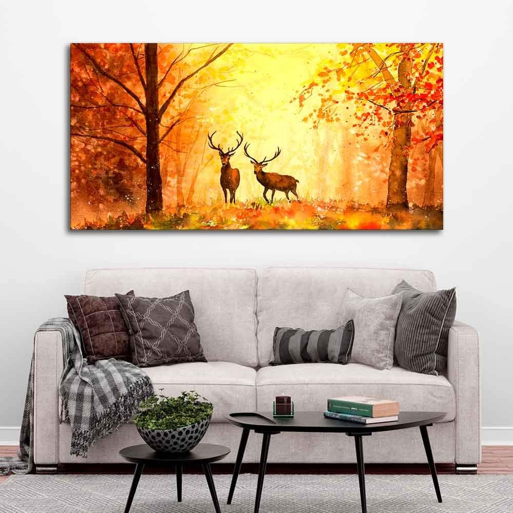 VIBECRAFTS Canvas Paintings for Living Room Drawing Room Deer In Autumn Forest Canvas Wall Painting for Home|Office|Gift(PTVCH_2351N)