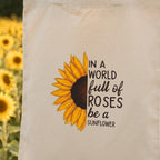 Canvas Tote Bags For Women, Sunflower Print Canvas Tote Bags with Zip, 100% Organic Cotton Tote Bag for Shopping, Travel & beach bags