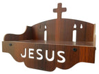 Jesus Wooden Wall Shelf with Cross Design Christian Pooja Stand for Home