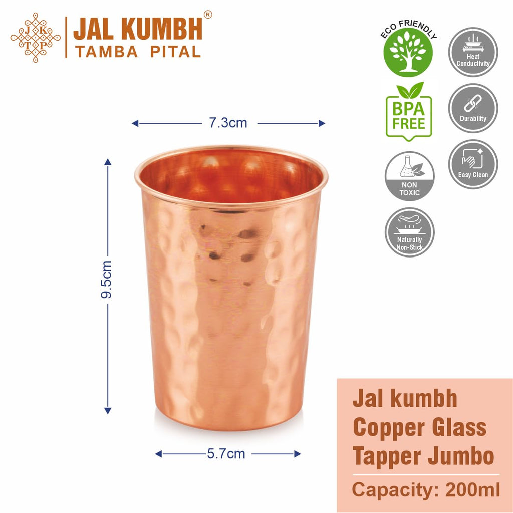 Jalkumbh Pure Copper Glasses Tapper Jumbo Water Glass Pure Tamba Glass for Drinking & Serving Copper Tumbler-200 ML