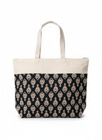 Artizanvilla Ajrakh Print Canvas Tote Bag for Women | Eco-Friendly Reusable Shoulder Bag | Ethnic Printed Cotton Canvas Shopping Tote | Large Capacity Handbag for Office, College & Travel