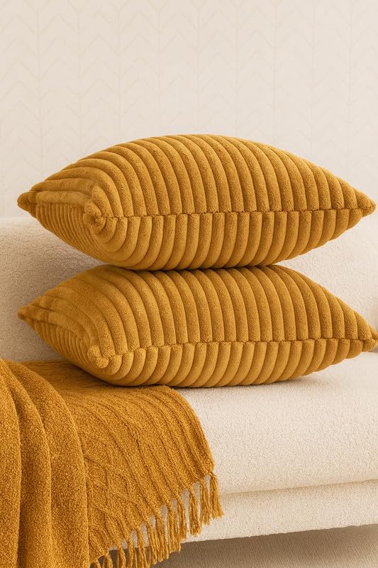 AWARD VELVETS Premium Faux Rabbit Fur Plush Luxury Soft Fluffy Striped Decorative Throw Pillow/Cushion Covers for Sofa, Couch, Living Room - (Light Brown, 24 x 24 inch) Set of 1