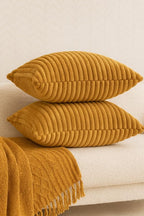 AWARD VELVETS Premium Faux Rabbit Fur Plush Luxury Soft Fluffy Striped Decorative Throw Pillow/Cushion Covers for Sofa, Couch, Living Room - (Light Brown, 24 x 24 inch) Set of 1