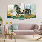 VIBECRAFTS Premium Wall Painting of Horse and Golden trees of Five Pieces For Home|Office|Living Room|Gift (PTVC5Pcs2_6607)