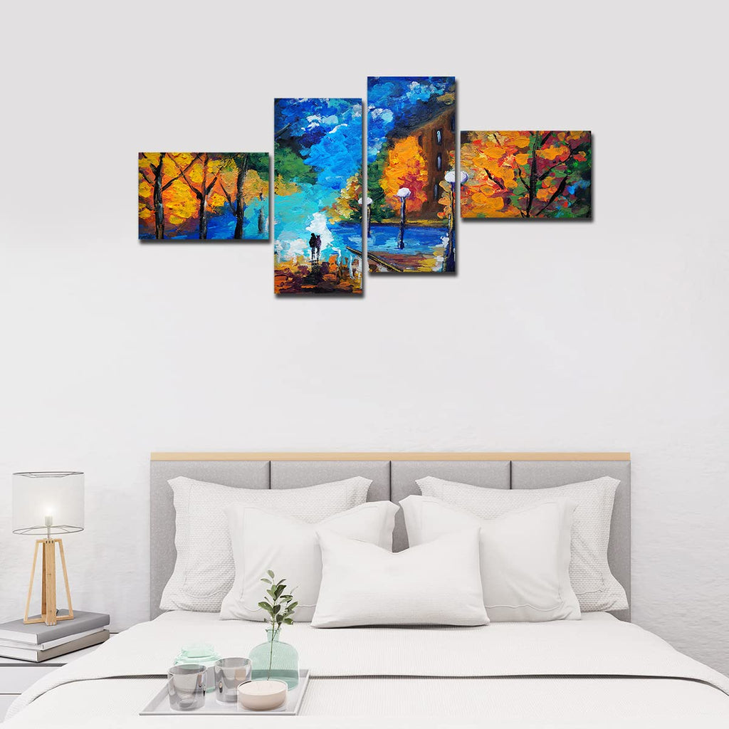 VIBECRAFTS Beautiful Scenery Of Couple Dating 4 Pieces Canvas Wall Painting Fitted With Wooden Frame For Home | Office | Living Room | Gifts (PTVC4Pcs3_15502)
