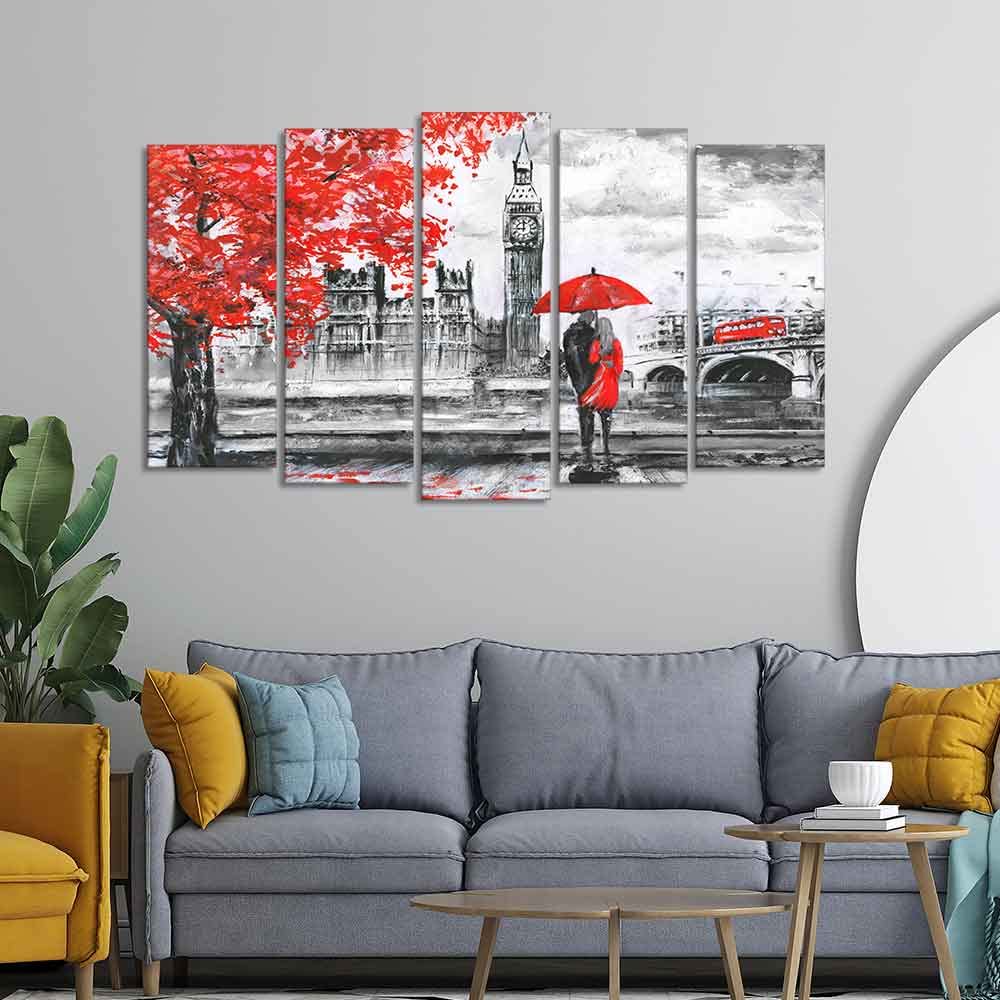 VIBECRAFTS Beautiful London Canvas Wall Painting Set of Five Pieces For Home|Office|Living Room|Gift (PTVC5Pcs2_6523)