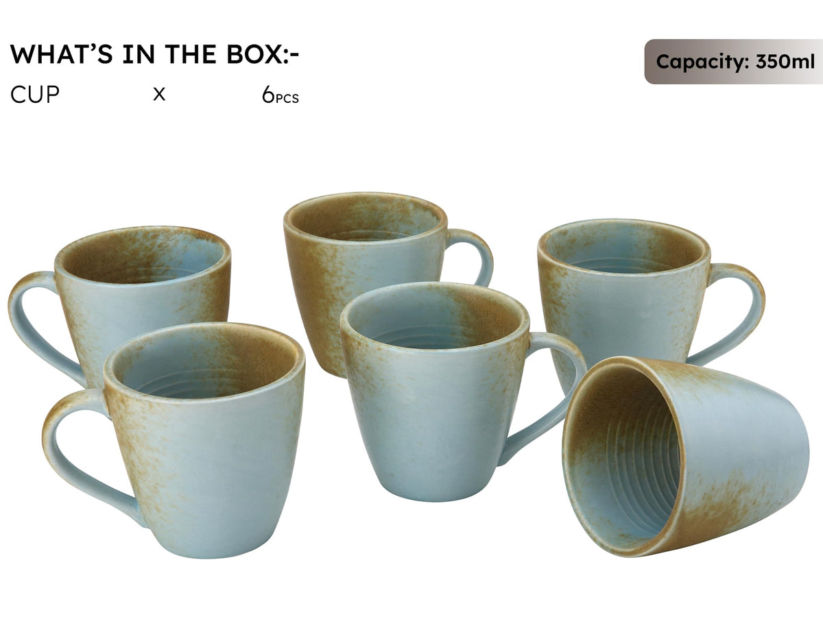 Bodhi House Handmade Ceramic Coffee Mug, Pack of 6, 350Ml, Turquoise Copper