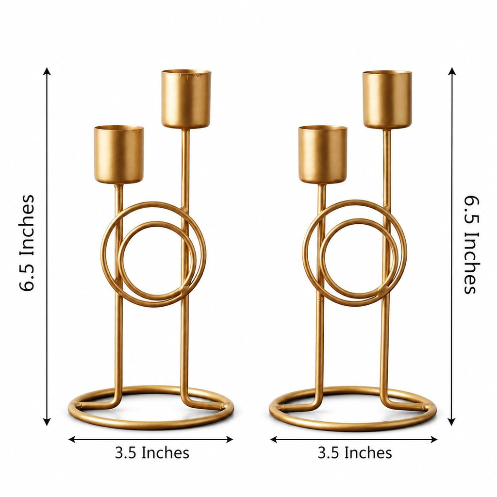 Modern Iron Double Candle Holder Set of 2 – Gold Metal Decorative Candle Stand for Home Decor, Table Centerpiece for Living Room Dining Table Bedroom (6.5 x 3.25 Inches) – Candles are not Included
