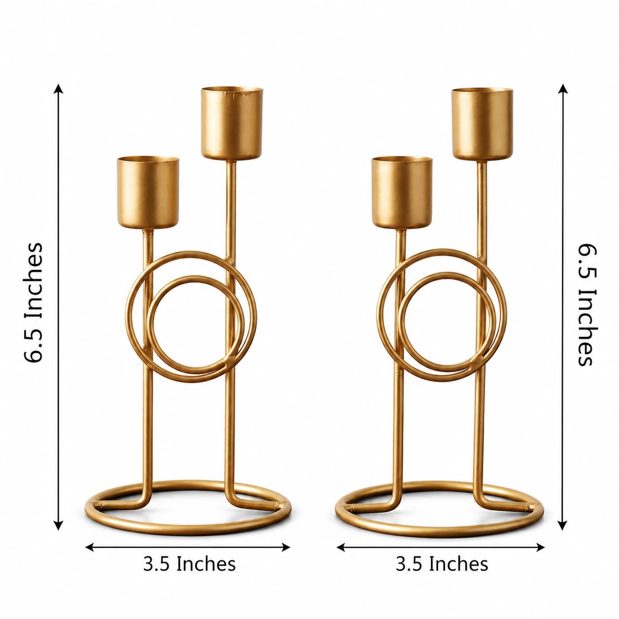 Modern Iron Double Candle Holder Set of 2 – Gold Metal Decorative Candle Stand for Home Decor, Table Centerpiece for Living Room Dining Table Bedroom (6.5 x 3.25 Inches) – Candles are not Included