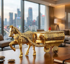 KridayKraft Horse Cart Aluminium Statue Gold Plated Horse Cart Murti Showpiece Religious Figurines Gift Article for Home and Office Table and Car Dashboard Decor (Golden)