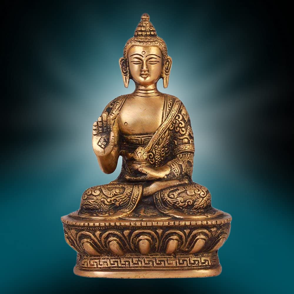 ARTVARKO Brass Buddha Statue Gautam Buddha Idol for Home Decor Vaastu Feng Shui Religious Gift 7 Inch, Pack of 1,