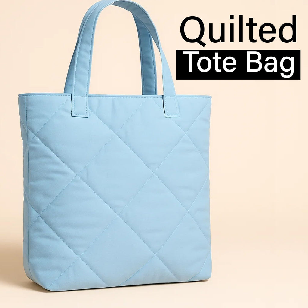 Mahaveer Cotton Quilted Waterproof Tote Bag | 15x15 Inch Large Shopping & Grocery Tote | Open-Top Classic Carry Bag for Daily Use | Multi-Purpose Reusable Handbag for Women, Light Blue