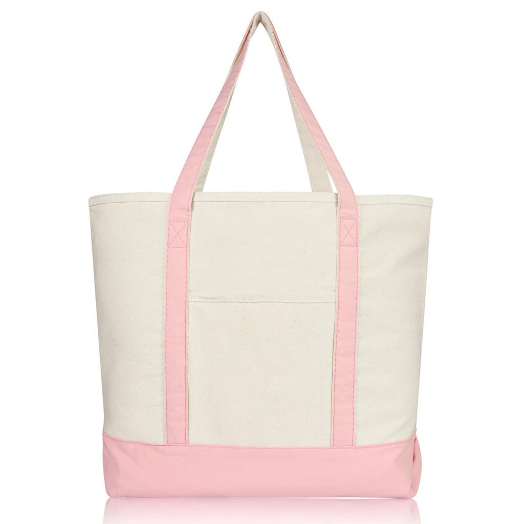 Pink : 22 Heavy Duty Cotton Canvas Tote Bag (Zippered)
