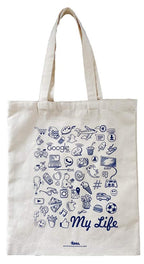 Arka Home Products Cotton My Life Printed Canvas Tote Bag, 17x14 Inch (Off-White)