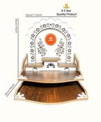 Acrylic Wooden Home Temple with Om Design, White and Brown, 26 x 29 x 36 cm, for Home and Office