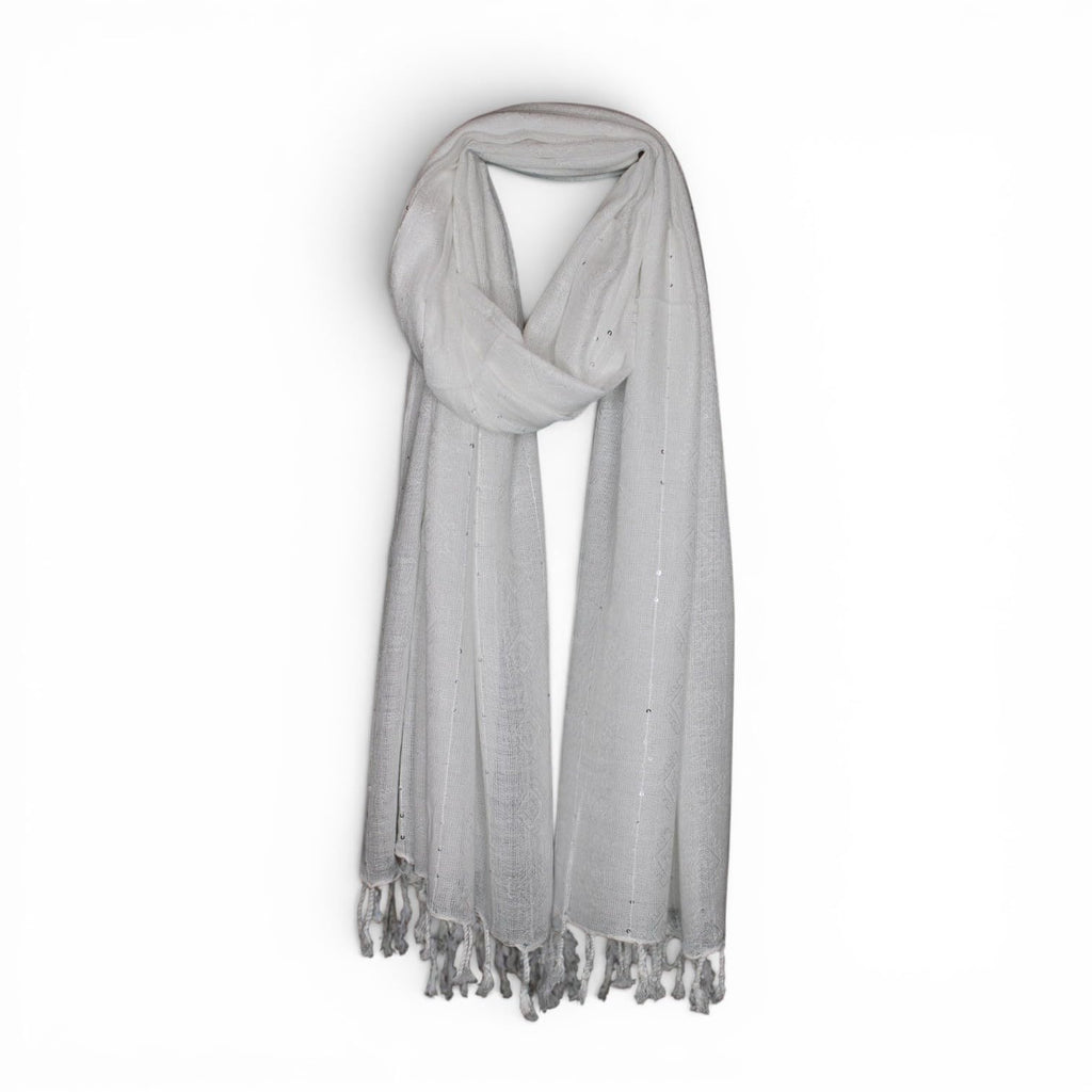 STOLE STUDIO Elegant Luxurious Sequence Viscose Stole Scarf (White)