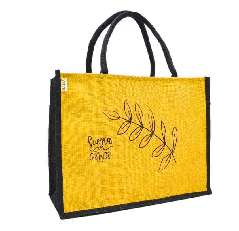 JUTEKA Printed Jute Bag for Lunch, Office, Grocery, Picnic, Tiffin, Shopping Hand Bag with padded cotton handles…