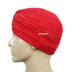 BISMAADH Velvet Soft Pleated Pre Tied Knot Readymade Turban/Pagri Head Wraps for Men & Women Red