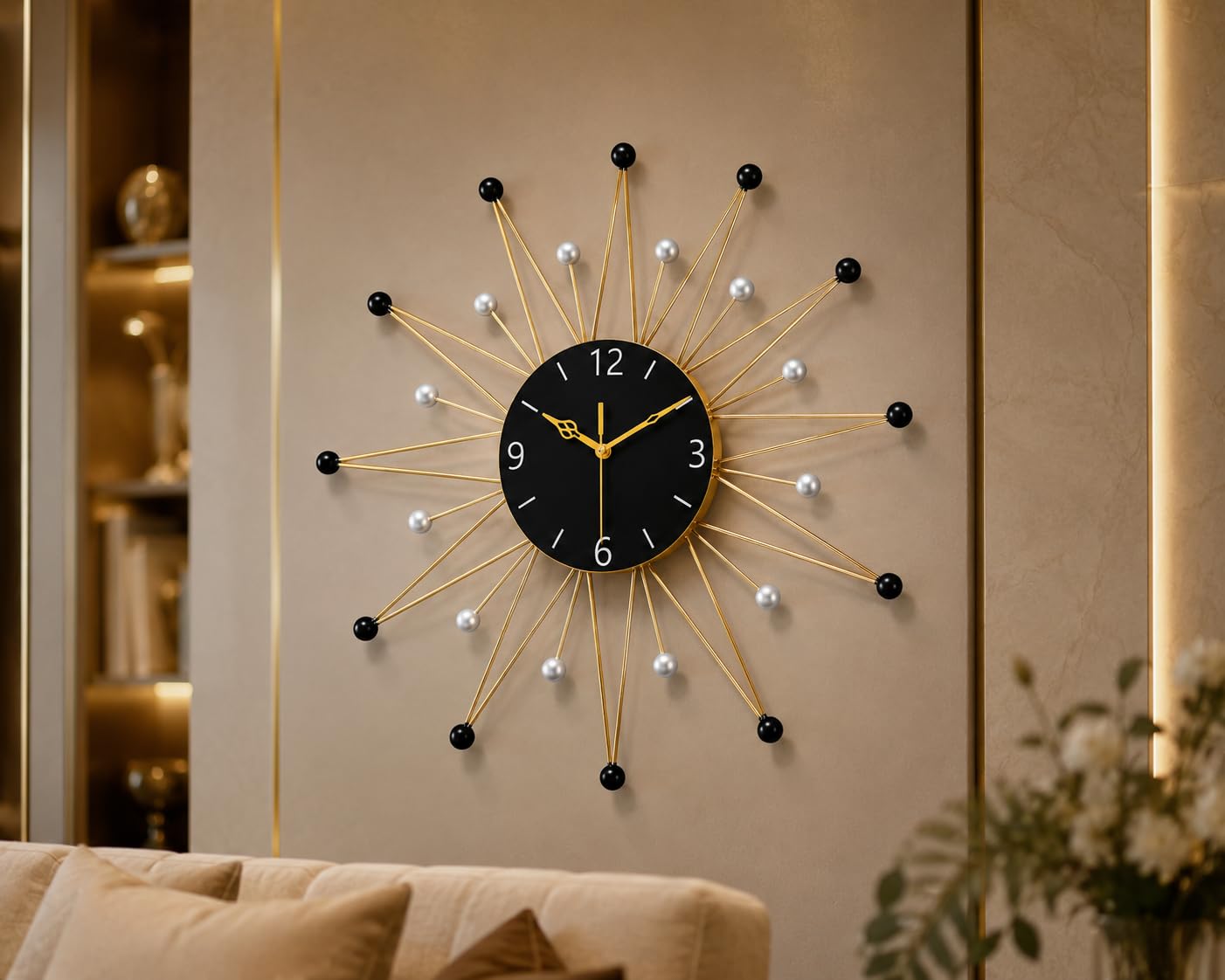 Mahira Artefacts Luxury Gold Sunburst Metal Wall Clock