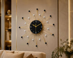 Mahira Artefacts Modern Sunburst Metal Wall Clock Black and Gold Decor