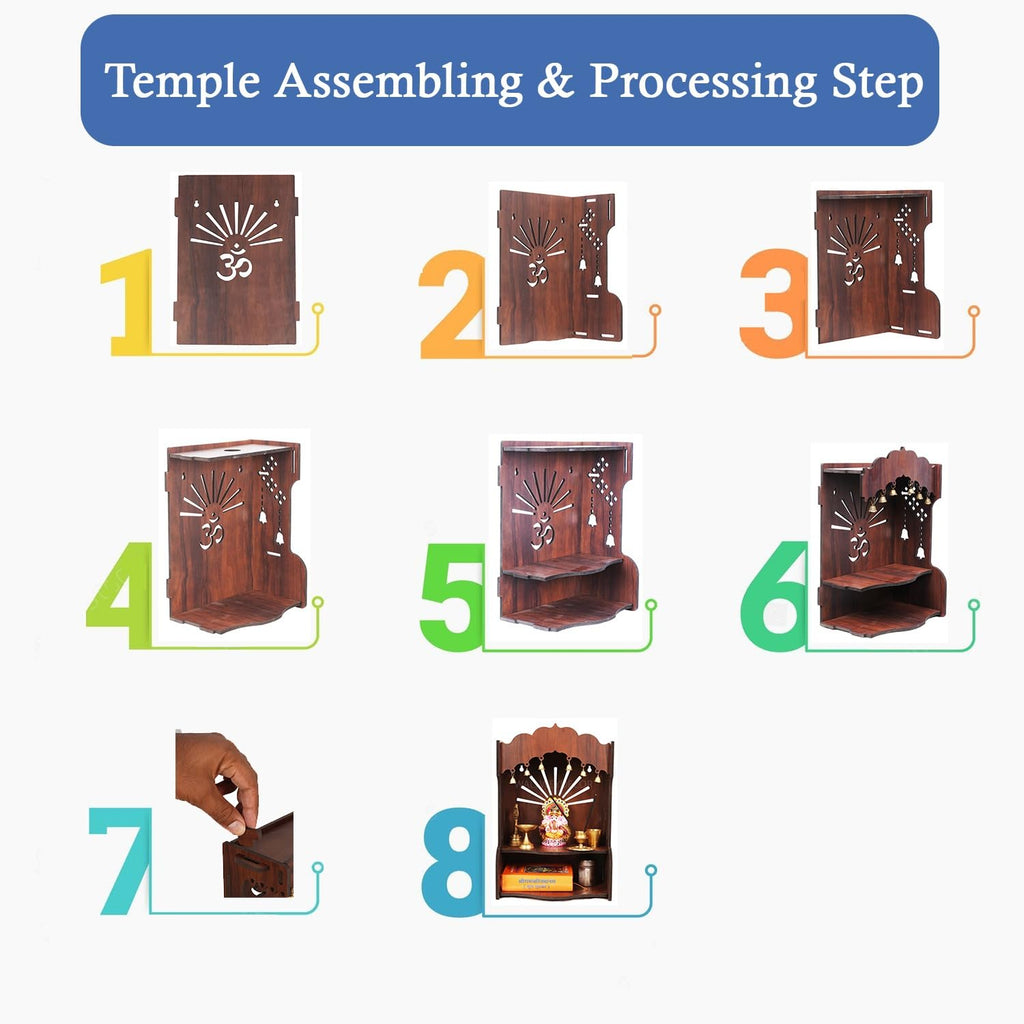 HOMEWEY DECOR Wooden Home Temple Handcrafted Support Heavy Idols Luxurious Finish Pooja Mandir for Home & Office Wall Mount Mandir for Pooja Room (temple011sdark)