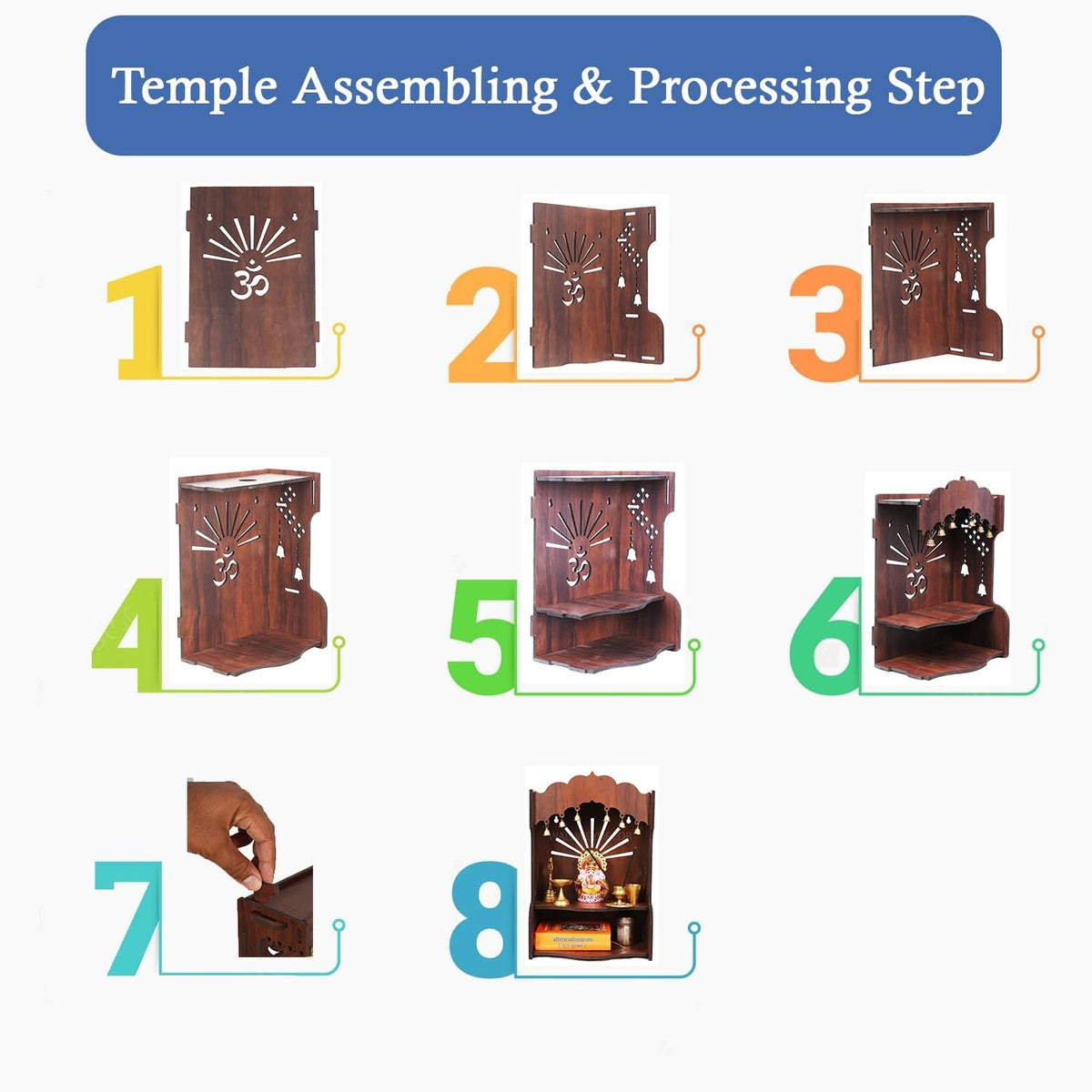 HOMEWEY DECOR Wooden Home Temple Handcrafted Support Heavy Idols Luxurious Finish Pooja Mandir for Home & Office Wall Mount Mandir for Pooja Room (temple011sdark)