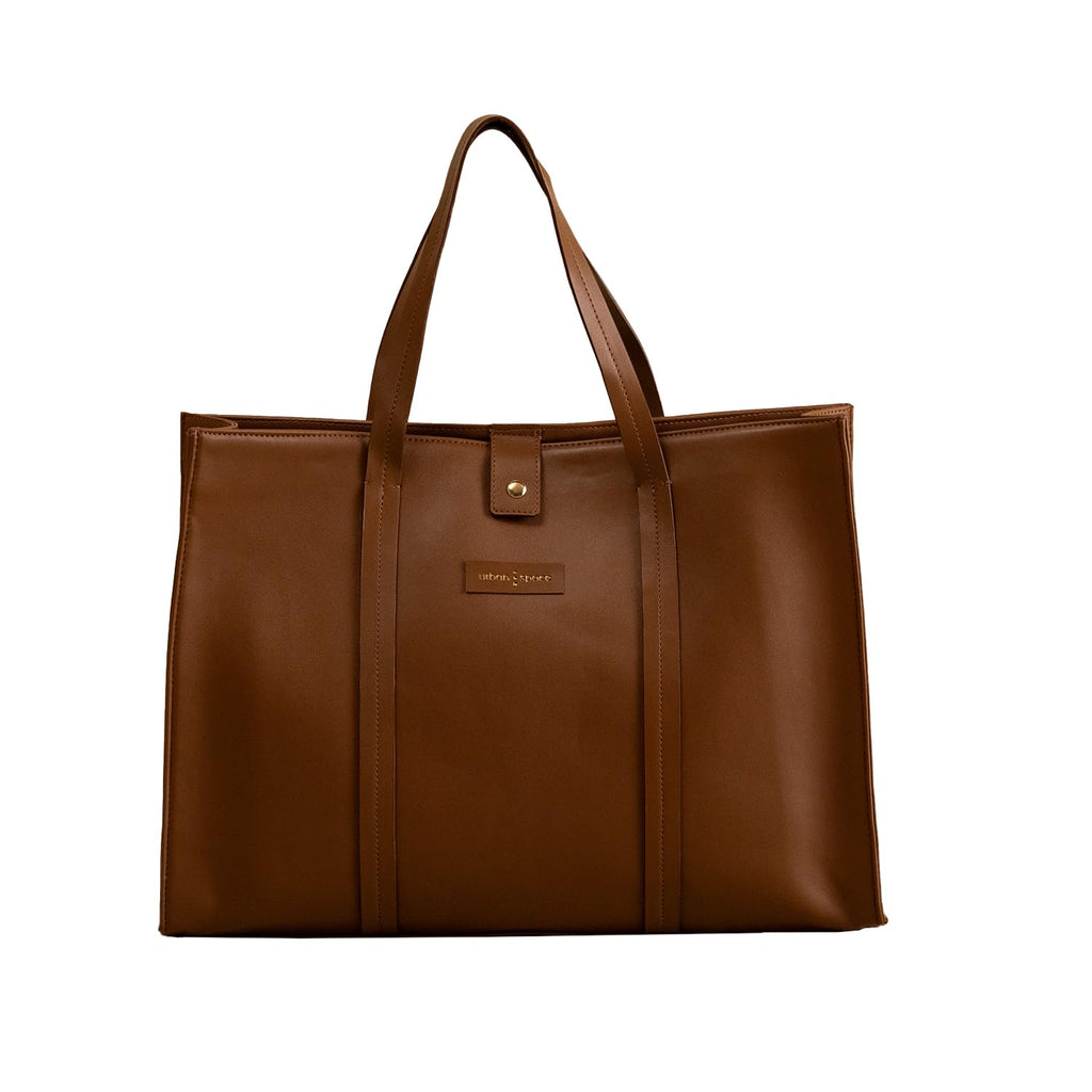 Urban Space Vegan Leather Women Tote Bag with Laptop compartment, Handbag for Work, Ladies purse, Stylish Shoulder Bag, Laptop ipad Bags For Office Use, Gift for Women (Luna Tote Dark Tan)